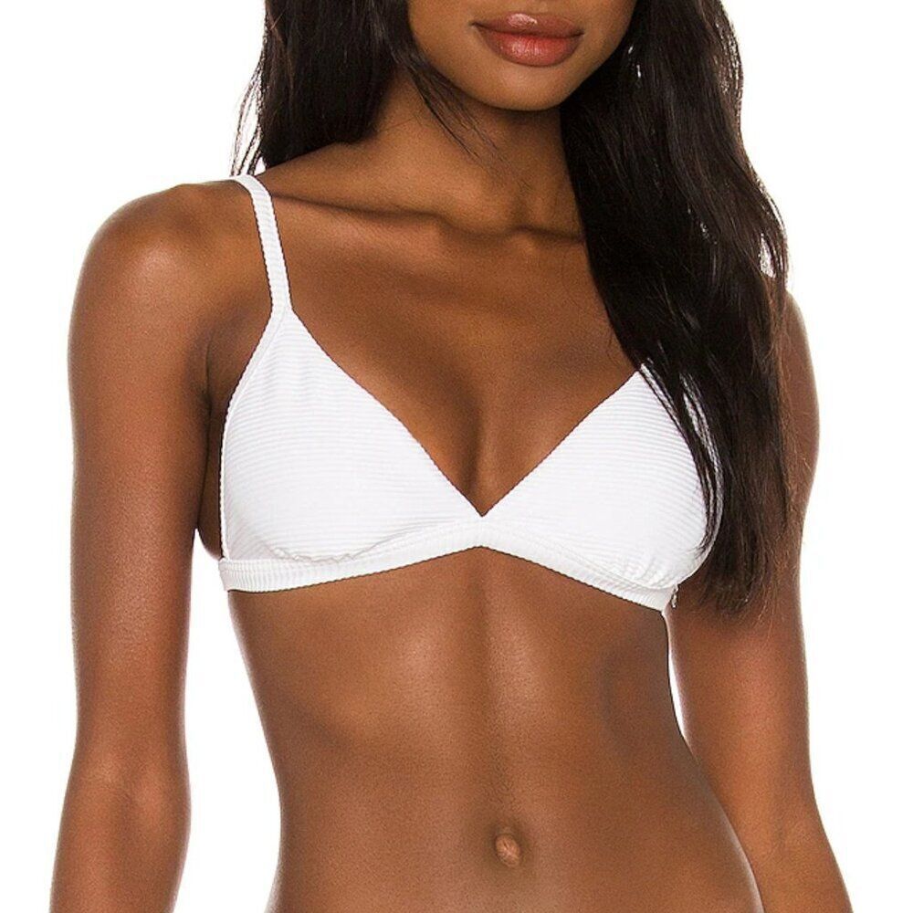 Seafolly Essentials Ribbed Fixed Triangle Bikini Top in White Sz. US 4 NEW
